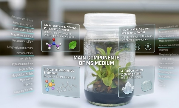 Cấu trúc môi trường MS gồm muối khoáng, vitamin, đường và chất điều hòa sinh trưởng